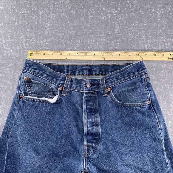 Levis 501 Jeans Mens 32x27 Blue Denim Button Fly Straight Leg Classic Fit - Picture 4 of 8